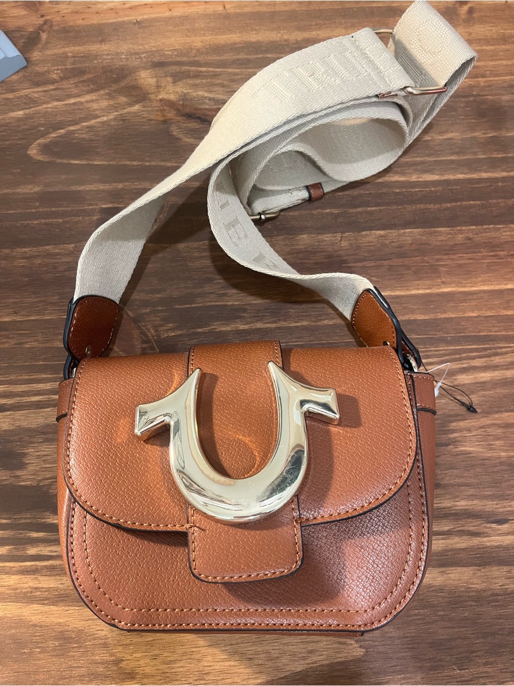 NWOT True Religion Mini Flap Crossbody Bag Cognac Horseshoe Purse